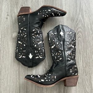 Black and White Leather Cowboy Boots Size 10